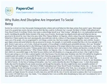 Essay on Why Rules and Discipline are Important to Social being