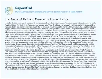 Essay on The Alamo: a Defining Moment in Texan History