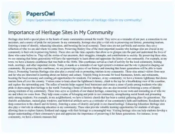 Essay on Importance of Heritage Sites in my Community