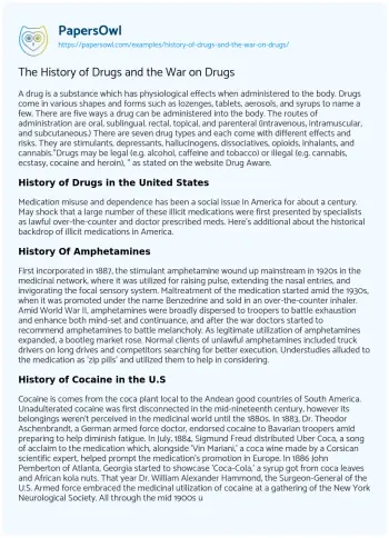 Essay on The History of Drugs and the War on Drugs