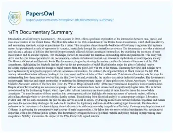 Essay on 13Th Documentary Summary