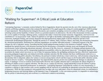 Essay on “Waiting for Superman”: a Critical Look at Education Reform