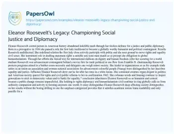 Essay on Eleanor Roosevelt’s Legacy: Championing Social Justice and Diplomacy