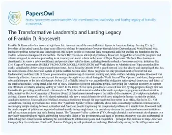 Essay on The Transformative Leadership and Lasting Legacy of Franklin D. Roosevelt