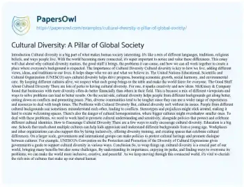 Essay on Cultural Diversity: a Pillar of Global Society