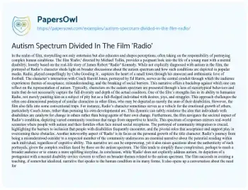 Essay on Autism Spectrum Divided in the Film ‘Radio’