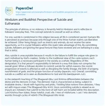 Essay on Hinduism and Buddhist Perspective of Suicide and Euthanasia