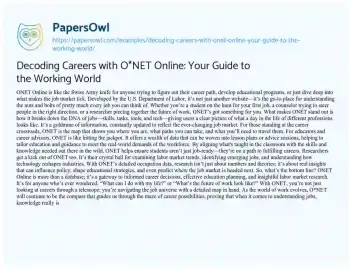 Essay on Decoding Careers with O*NET Online: your Guide to the Working World