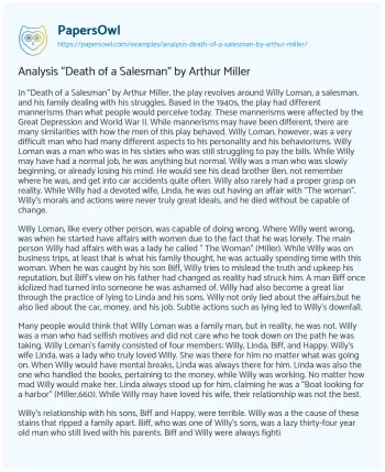 Essay on Analysis “Death of a Salesman” by Arthur Miller