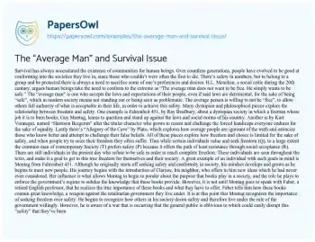 Essay on The “Average Man” and Survival Issue