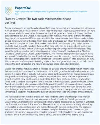 Essay on Fixed Vs Growth: the Two Basic Mindsets that Shape our Lives