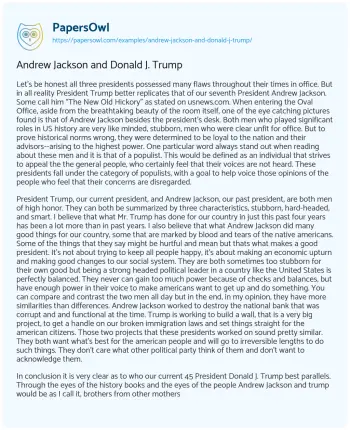 Essay on Andrew Jackson and Donald J. Trump