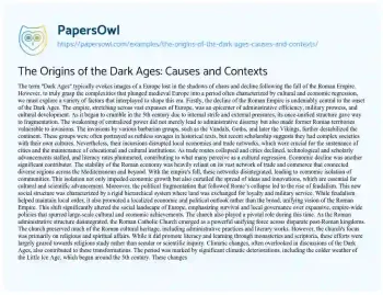 Essay on The Origins of the Dark Ages: Causes and Contexts