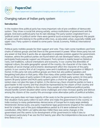 Essay on Changing Nature of Indian Party System