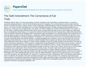 Essay on The Sixth Amendment: the Cornerstone of Fair Trials