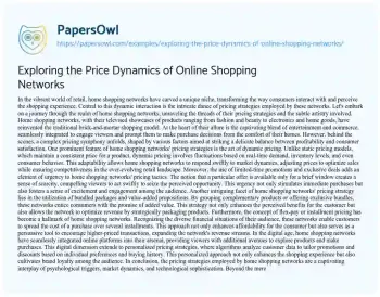 Essay on Exploring the Price Dynamics of Online Shopping Networks