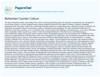 Essay on Bohemian Counter Culture