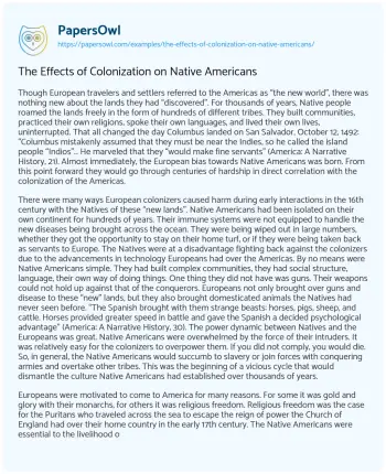 Essay on The Effects of Colonization on Native Americans