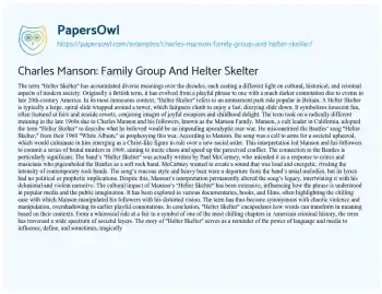 Essay on Charles Manson: Family Group and Helter Skelter