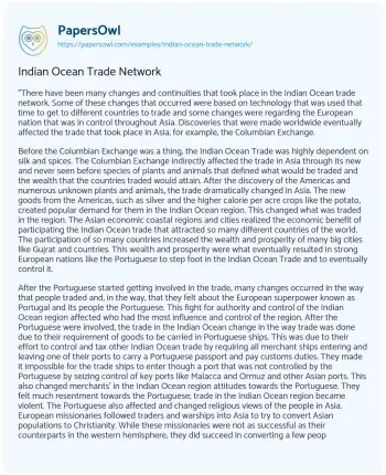 Essay on The Dynamic Evolution of the Indian Ocean Trade Network