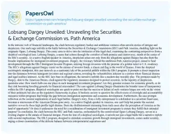 Essay on Lobsang Dargey Unveiled: Unraveling the Securities & Exchange Commission Vs. Path America