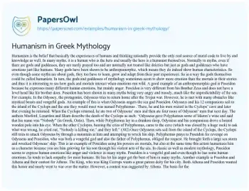 Essay on Humanism in Greek Mythology