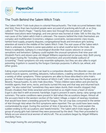 Essay on The Truth Behind the Salem Witch Trials