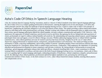 Essay on Asha’s Code of Ethics in Speech Language Hearing