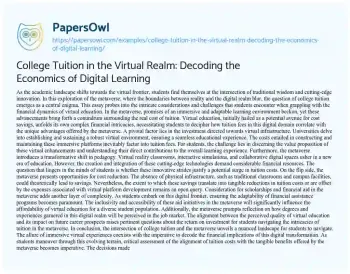 Essay on College Tuition in the Virtual Realm: Decoding the Economics of Digital Learning