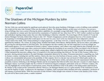 Essay on The Shadows of the Michigan Murders by John Norman Collins