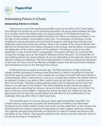 Essay on Antismoking Policies in Schools