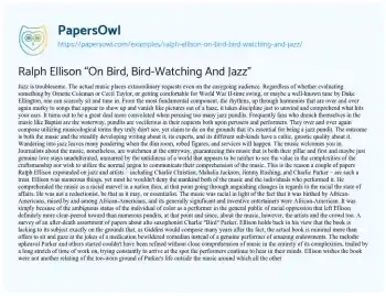 Essay on Ralph Ellison “On Bird, Bird-Watching and Jazz”