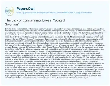 Essay on The Lack of Consummate Love in “Song of Solomon”