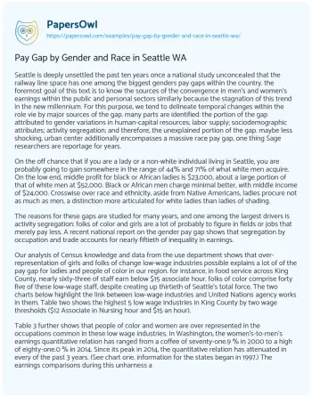 Essay on Pay Gap by Gender and Race in Seattle WA