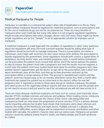 Essay on Medical Marijuana for People