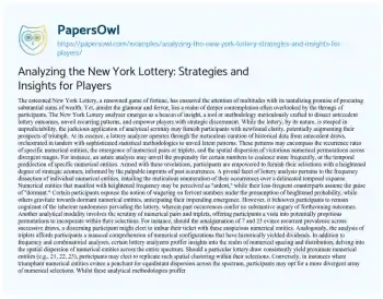 Essay on Analyzing the New York Lottery: Strategies and Insights for Players