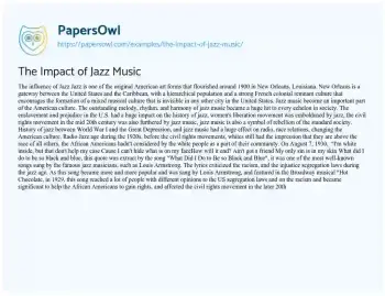 Essay on The Impact of Jazz Music