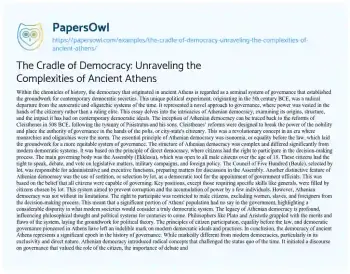 Essay on The Cradle of Democracy: Unraveling the Complexities of Ancient Athens