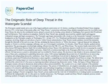 Essay on The Enigmatic Role of Deep Throat in the Watergate Scandal