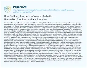 Essay on How did Lady Macbeth Influence Macbeth: Unraveling Ambition and Manipulation