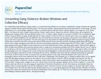 Essay on Unraveling Gang Violence: Broken Windows and Collective Efficacy