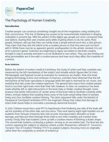 Essay on The Psychology of Human Creativity