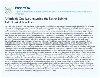 Essay on Affordable Quality: Unraveling the Secret Behind Aldi’s Market Low Prices