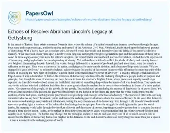 Essay on Echoes of Resolve: Abraham Lincoln’s Legacy at Gettysburg