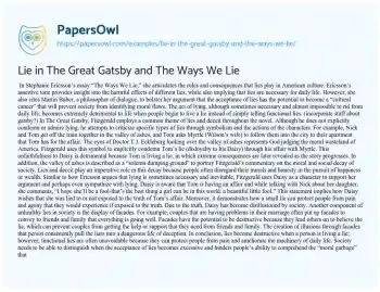 Essay on Lie in the Great Gatsby and the Ways we Lie