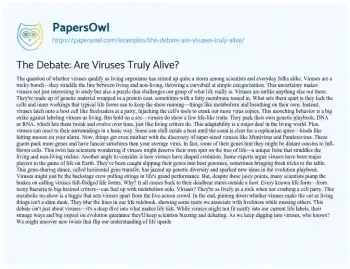 Essay on The Debate: are Viruses Truly Alive?