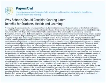 Essay on Why Schools should Consider Starting Later: Benefits for Students’ Health and Learning