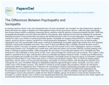 Essay on The Differences between Psychopaths and Sociopaths