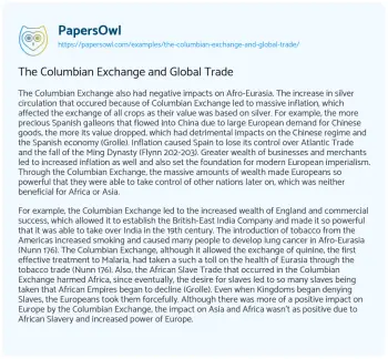 Essay on The Columbian Exchange and Global Trade