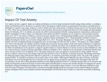 Essay on Impact of Test Anxiety